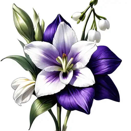 2 Violet, daffodil, 2 Lily of the valley, narcisus  tattoo design idea