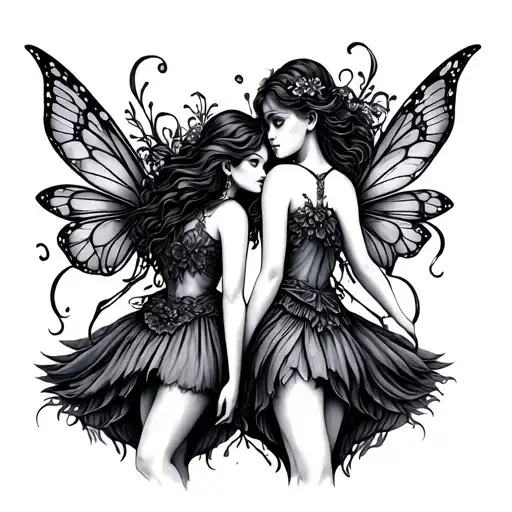 two fairies tattoo design idea