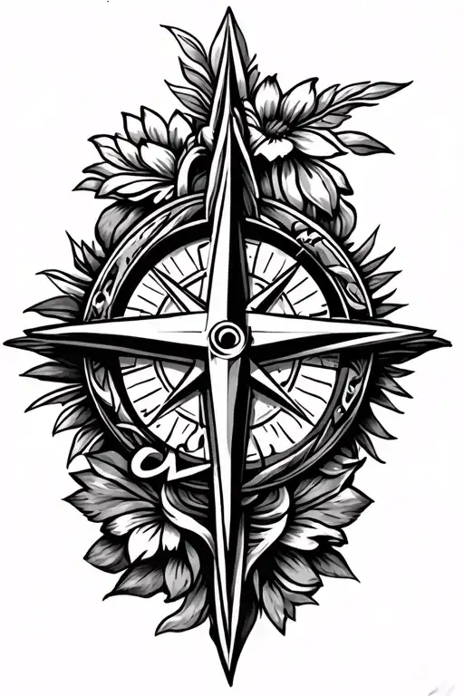 Christian cross, compass, Puerto Rican tribal patterns, Puerto Rican national flower, military  tattoo design idea