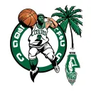 Let's create a design concept for your NBA-inspired Polynesian tattoo:The design features the Boston Celtics logo as t tattoo design idea