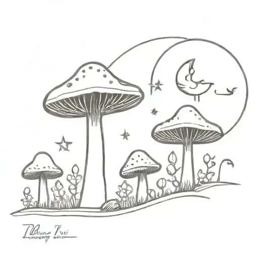 fairy, cruest moon and mushrooms growing tattoo design idea