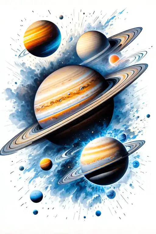 solar system exploding planet tattoo design idea