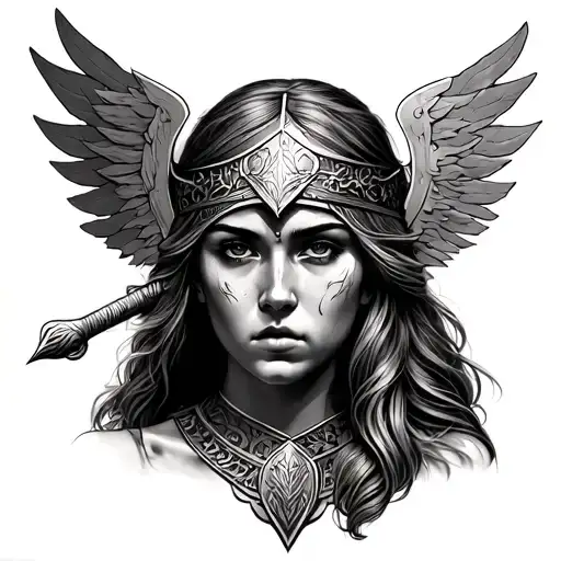 Shield maiden face tattoo design idea