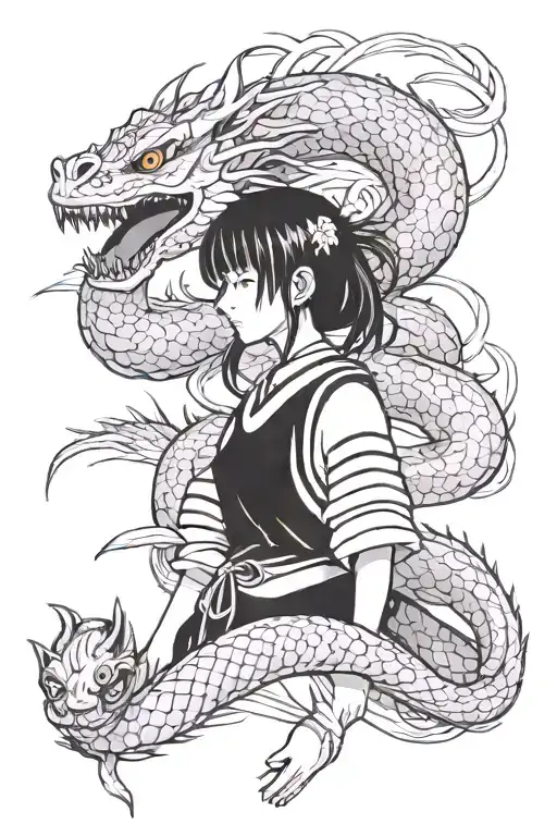 spirited away girl with dragon tattoo design idea