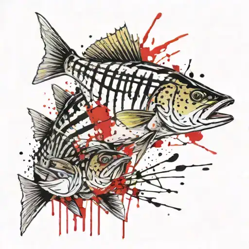 striped bass feeding tattoo design idea