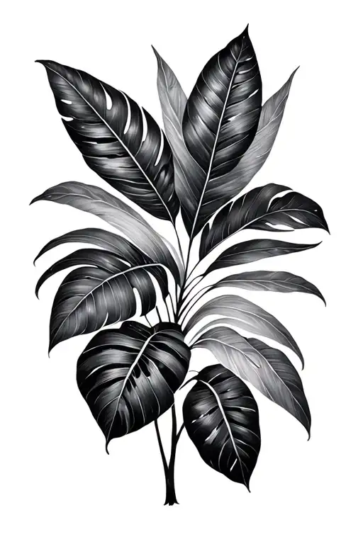 negative space tropical foliage tattoo design idea