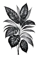negative space tropical foliage tattoo design idea