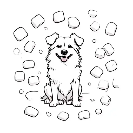 border collie sitting with mini cartoon marshmallow around tattoo design idea