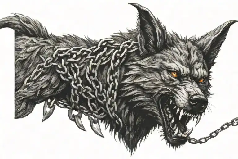 Fenrir in chains fighting odin tattoo design idea