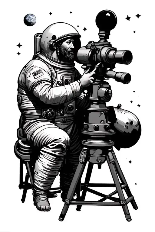 Galileo looking through his telescope and seeing an astronaut  tattoo design idea