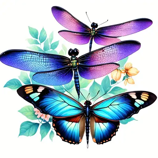 dragonfly, butterfly and lunar moth together  tattoo design idea