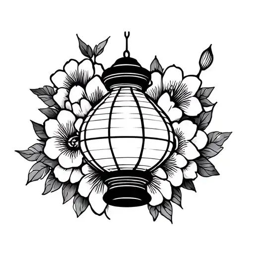 vietnamese lantern wrapped in flowers tattoo design idea
