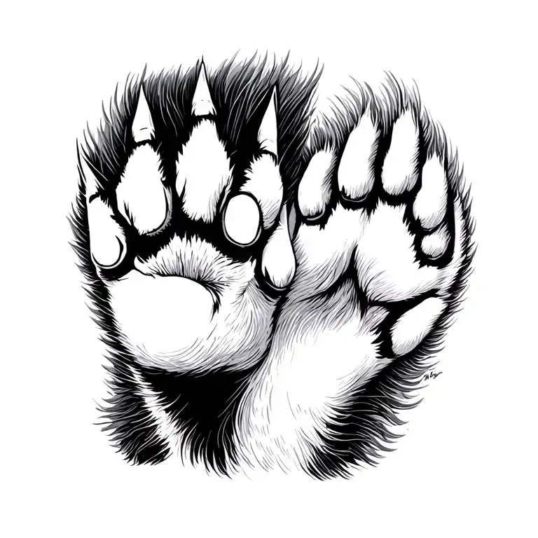 a dog's paw and a quinconce cat's paw tattoo design idea