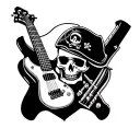skull, v shaped guitar behind the skull with another type of guitar like a pirate skull tattoo design idea