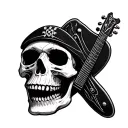 skull, v shaped guitar behind the skull with another type of guitar like a pirate skull tattoo design idea