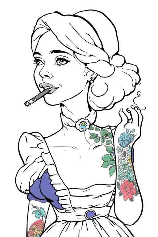 older Dark Alice In Wonderland with her own tattoos, sigarett smoke and zero fucks to give tattoo design idea