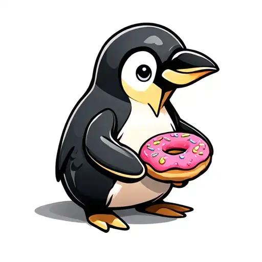 a cartoon penguin holding a donut tattoo design idea