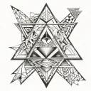 2 overlapping triangles, in the middle Morese code "family first" tattoo design idea