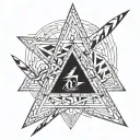 2 overlapping triangles, in the middle Morese code "family first" tattoo design idea