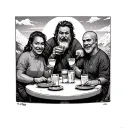 old mong drinking 3 friends in table mountain tattoo design idea