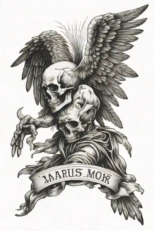 icarus fall with hands and the text Memento Mori and momento vivere tattoo design idea
