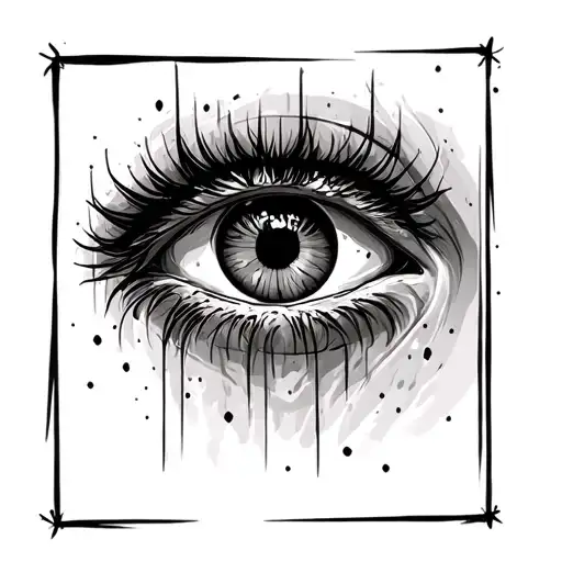 "A tired and exhausted eye inside a black square. The eye appears sunken, with heavy, drooping eyelids barely able to st tattoo design idea