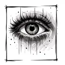 "A tired and exhausted eye inside a black square. The eye appears sunken, with heavy, drooping eyelids barely able to st tattoo design idea