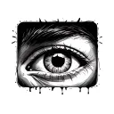 "A tired and exhausted eye inside a black square. The eye appears sunken, with heavy, drooping eyelids barely able to st tattoo design idea