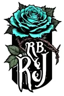 "RB ; KJ" teal rose wrapped in barbed wire tattoo design idea