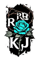 "RB ; KJ" teal rose wrapped in barbed wire tattoo design idea