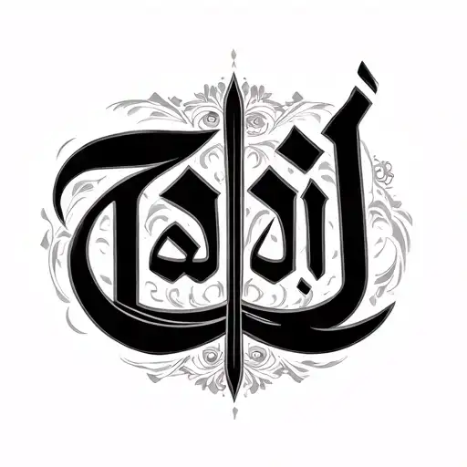  high-resolution black and white tattoo design. Elegant Arabic calligraphy of the name 'طه' (Taha) in a soft, flowing Di tattoo design idea