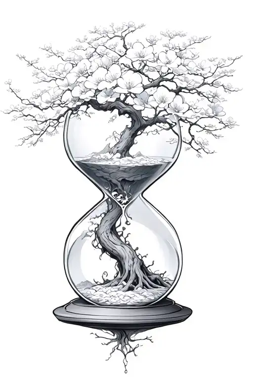 the body of an elder sakura tree is an hourglass filled tattoo design idea