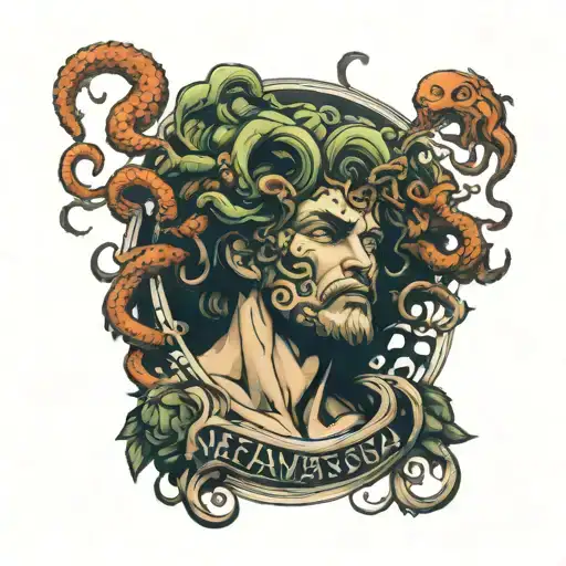 medusa and hephaestus god tattoo design idea