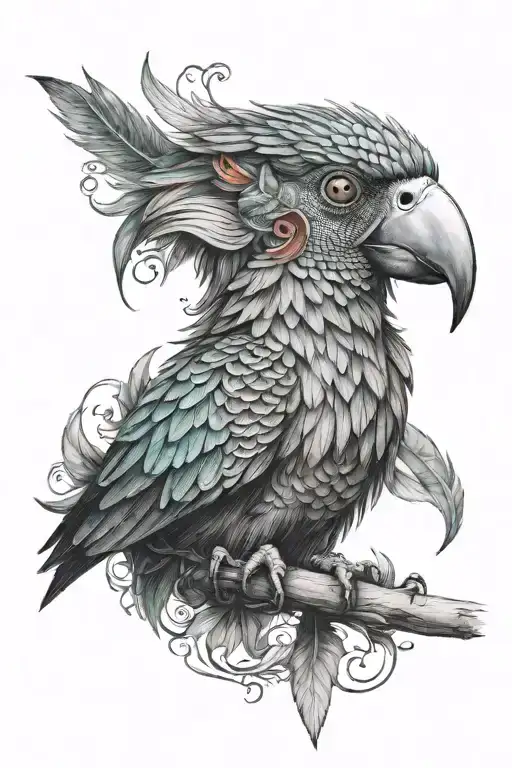 a toh bird and a quetzal bird combined all in one. tattoo design idea