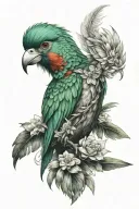 a toh bird and a quetzal bird combined all in one. tattoo design idea