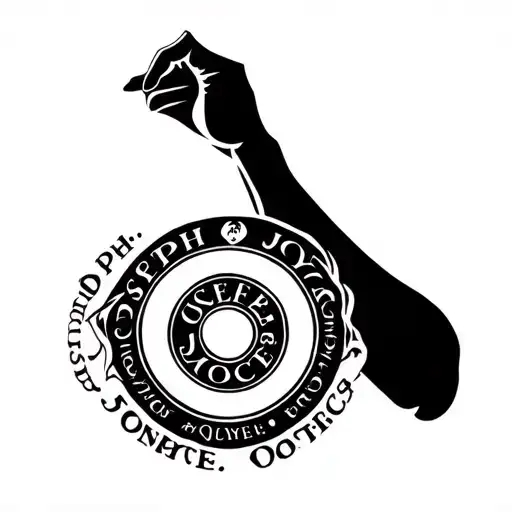 Design a circular tattoo consisting of the words "Joseph" and "Joyce" on the triceps. The style of the tattoo should be  tattoo design idea