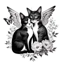 Cats, butterflies , vines, flowers , Joann & Alaina my angels tattoo design idea