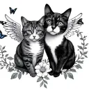 Cats, butterflies , vines, flowers , Joann & Alaina my angels tattoo design idea