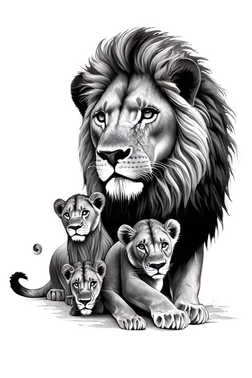 Lion, lioness And 2 Cubs Tattoo tattoo design idea
