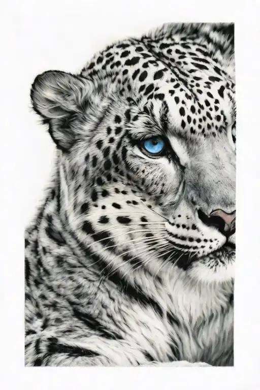 white snow leopard with blue eyes tattoo design idea