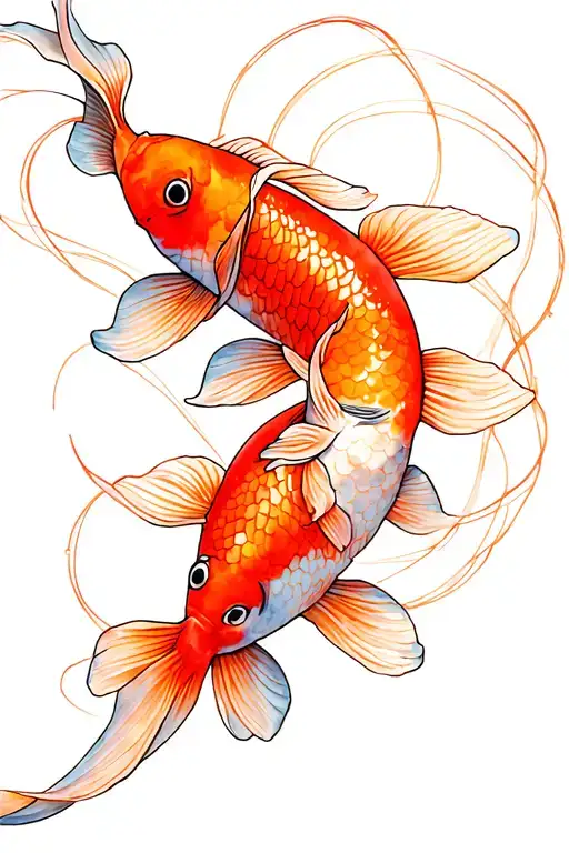 koi fish & 444  with lines that connect fro couple tattoo design idea