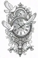 clock and doves tattoo design idea
