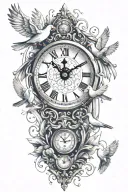 clock and doves tattoo design idea