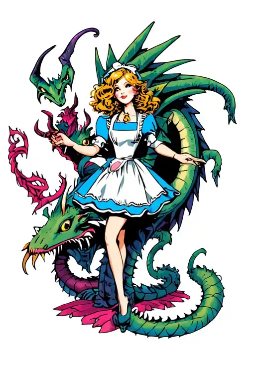 alice in wonderland slaying jabberwocky tattoo design idea