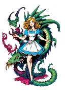 alice in wonderland slaying jabberwocky tattoo design idea