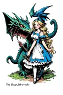alice in wonderland slaying jabberwocky tattoo design idea