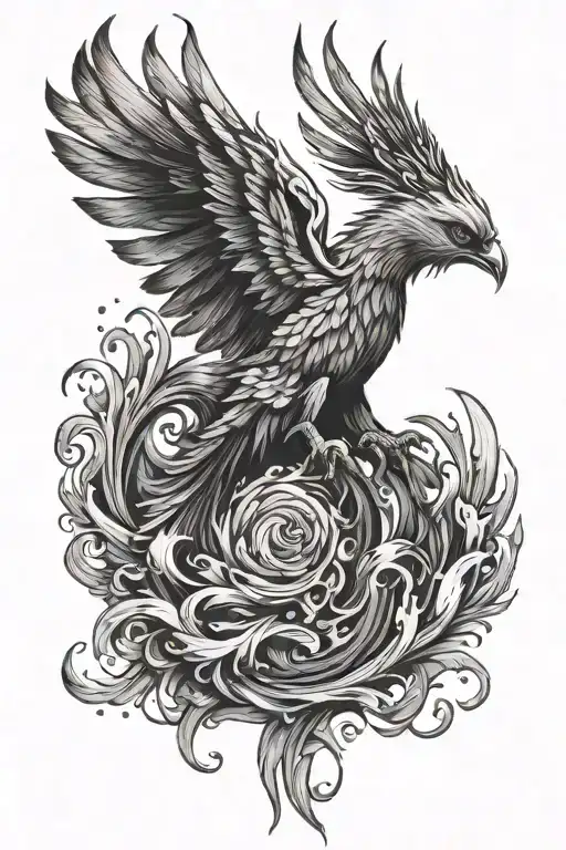 A phoenix rising from the ashes. With feminine aesthetic tattoo design idea
