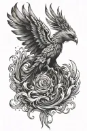 A phoenix rising from the ashes. With feminine aesthetic tattoo design idea