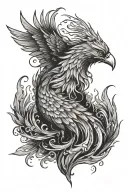 A phoenix rising from the ashes. With feminine aesthetic tattoo design idea