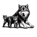 snarling Wolf With 2 Cubs tattoo design idea